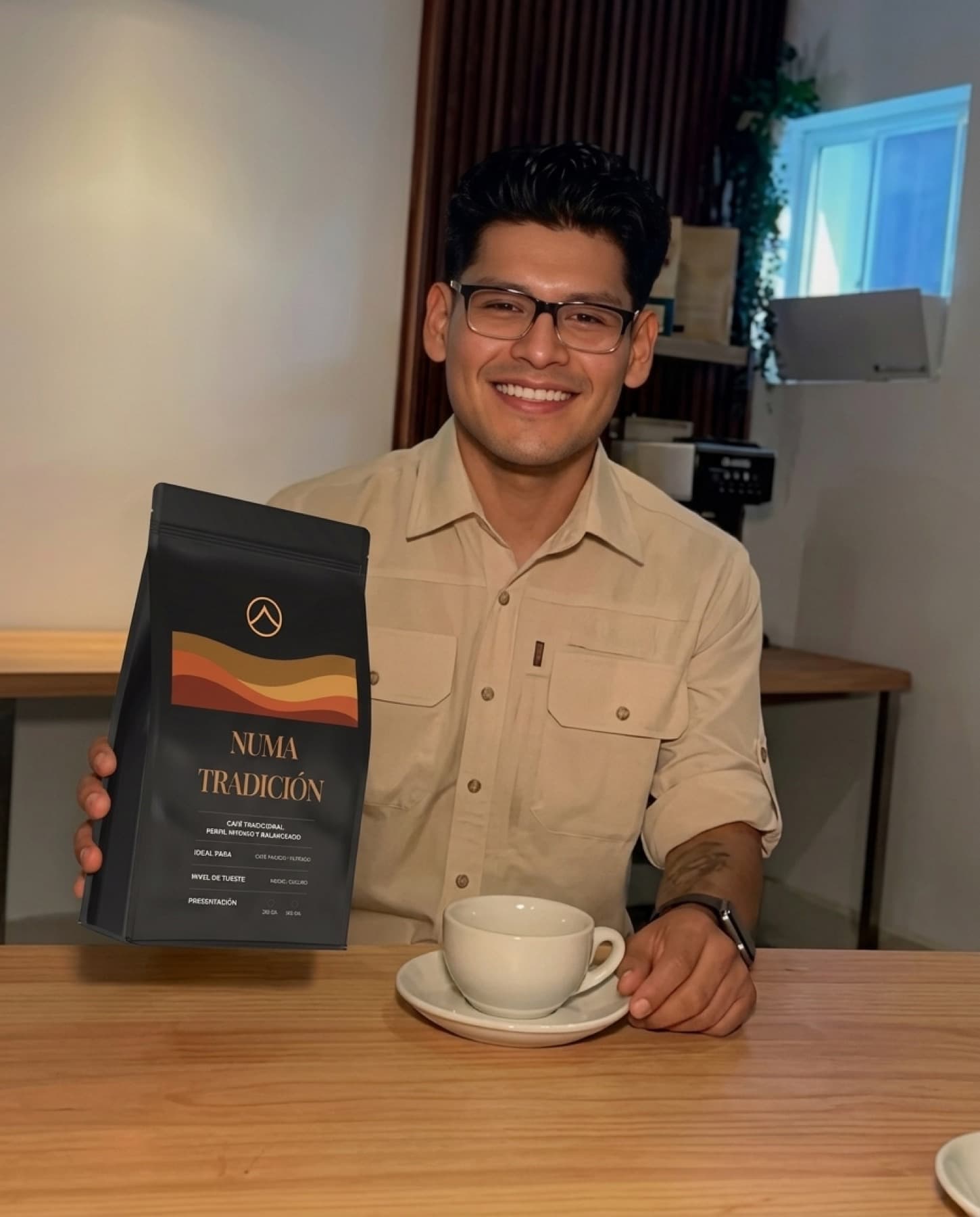 Cliente disfrutando NUMA Tradición junto a una taza de café