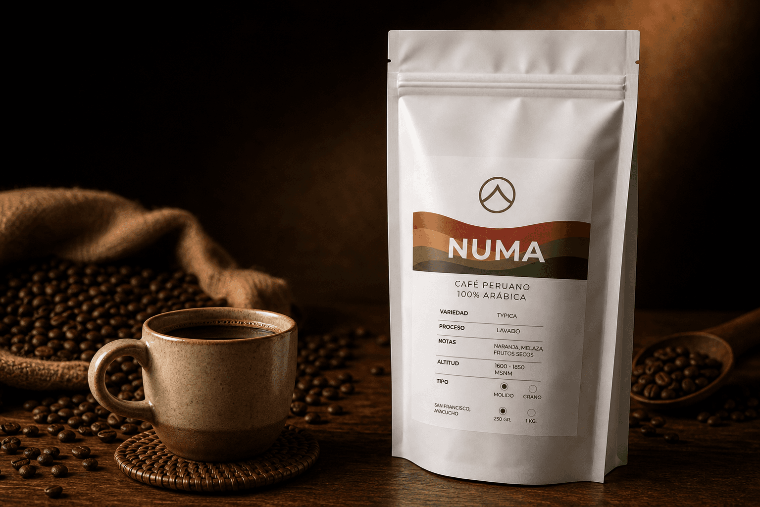 Café de especialidad peruano NUMA en grano o molido